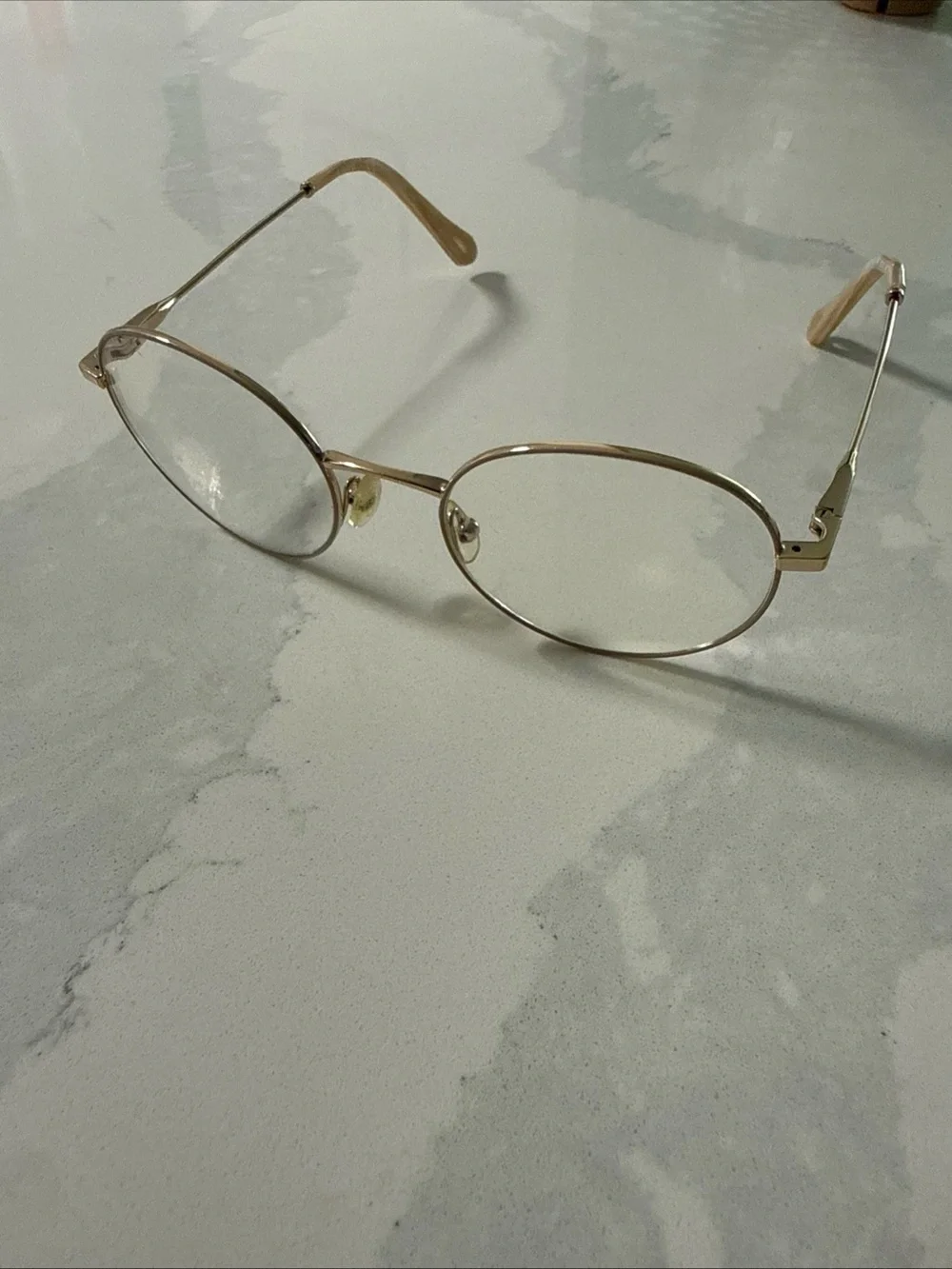 Chloe Round Metal Women's Glasses in Gold and Beige Temple Tips